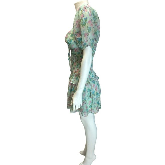 ASTR The Label Garland Floral Dress Floral Smocked Puff Sleeves Ruffled Hem $138 - Picture 9 of 10